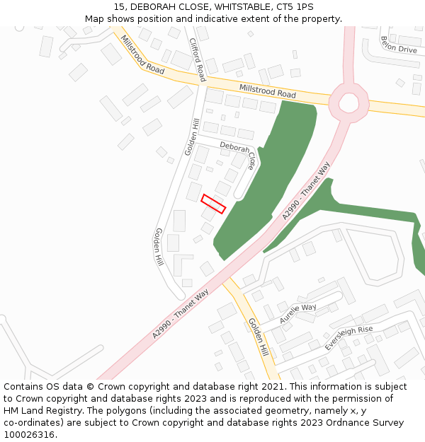 15, DEBORAH CLOSE, WHITSTABLE, CT5 1PS: Location map and indicative extent of plot