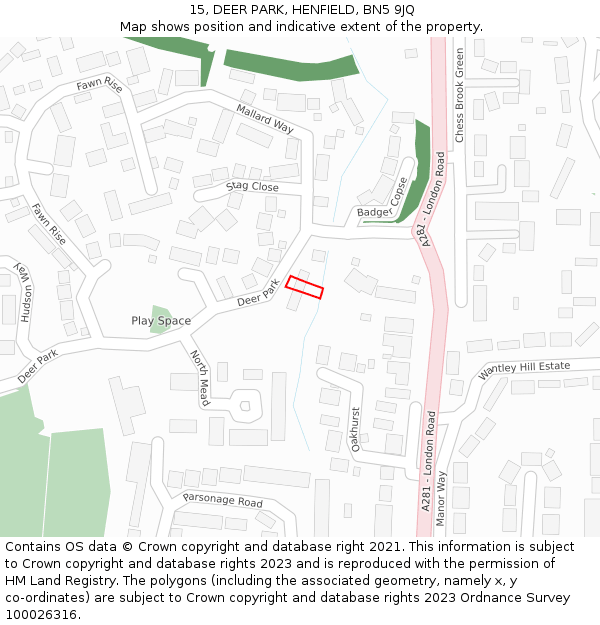 15, DEER PARK, HENFIELD, BN5 9JQ: Location map and indicative extent of plot