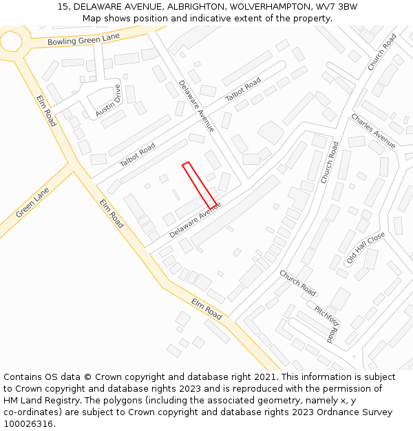 15, DELAWARE AVENUE, ALBRIGHTON, WOLVERHAMPTON, WV7 3BW: Location map and indicative extent of plot