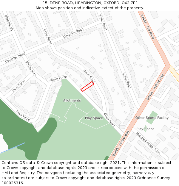 15, DENE ROAD, HEADINGTON, OXFORD, OX3 7EF: Location map and indicative extent of plot