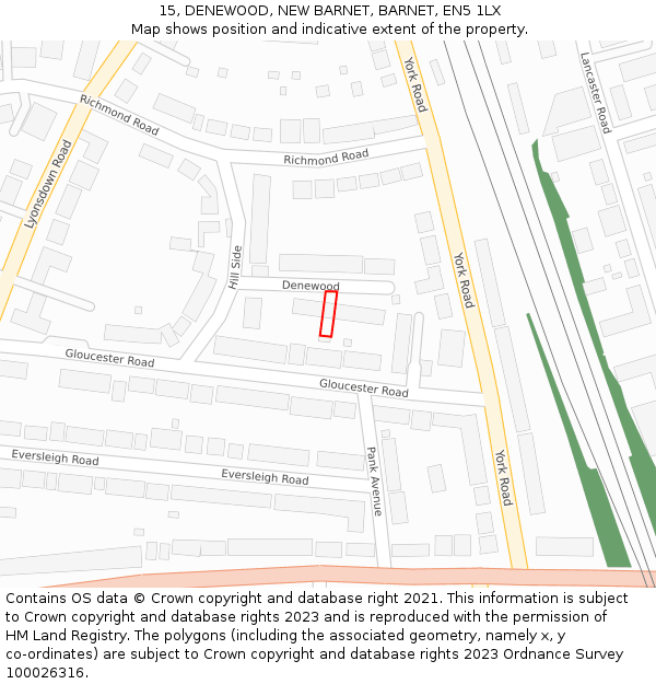 15, DENEWOOD, NEW BARNET, BARNET, EN5 1LX: Location map and indicative extent of plot