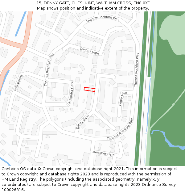 15, DENNY GATE, CHESHUNT, WALTHAM CROSS, EN8 0XF: Location map and indicative extent of plot