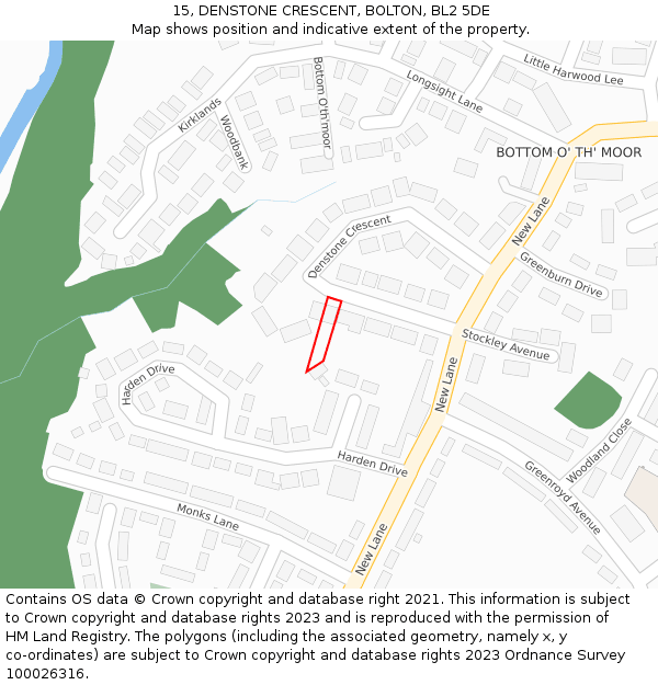 15, DENSTONE CRESCENT, BOLTON, BL2 5DE: Location map and indicative extent of plot