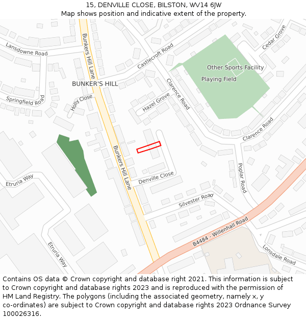 15, DENVILLE CLOSE, BILSTON, WV14 6JW: Location map and indicative extent of plot