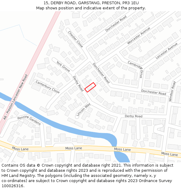 15, DERBY ROAD, GARSTANG, PRESTON, PR3 1EU: Location map and indicative extent of plot