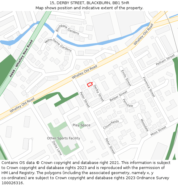 15, DERBY STREET, BLACKBURN, BB1 5HR: Location map and indicative extent of plot