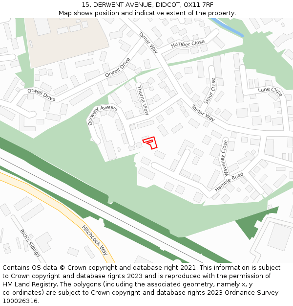 15, DERWENT AVENUE, DIDCOT, OX11 7RF: Location map and indicative extent of plot