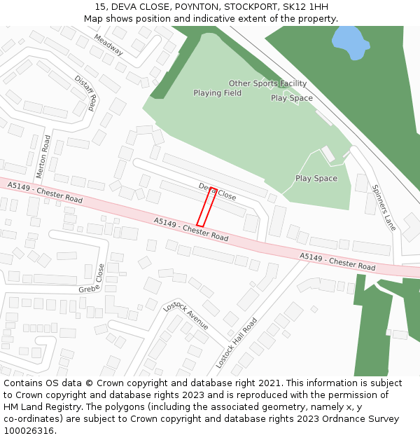15, DEVA CLOSE, POYNTON, STOCKPORT, SK12 1HH: Location map and indicative extent of plot