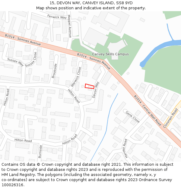 15, DEVON WAY, CANVEY ISLAND, SS8 9YD: Location map and indicative extent of plot