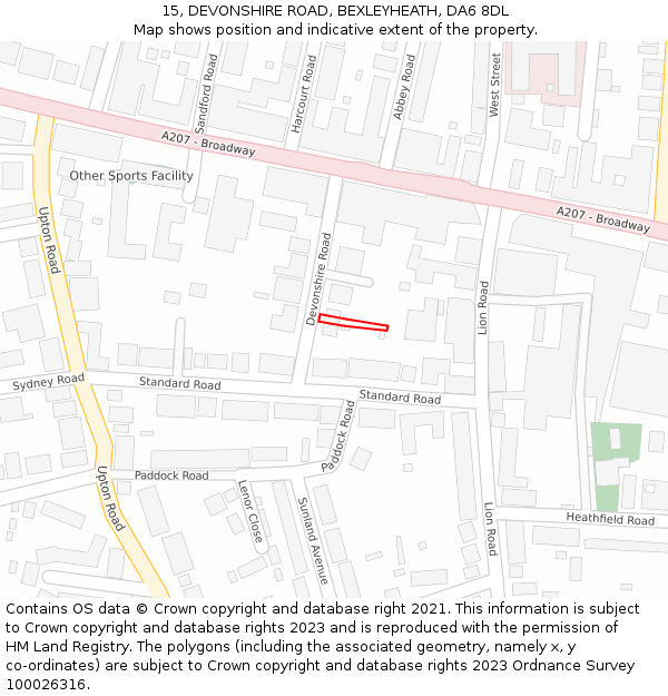 15, DEVONSHIRE ROAD, BEXLEYHEATH, DA6 8DL: Location map and indicative extent of plot