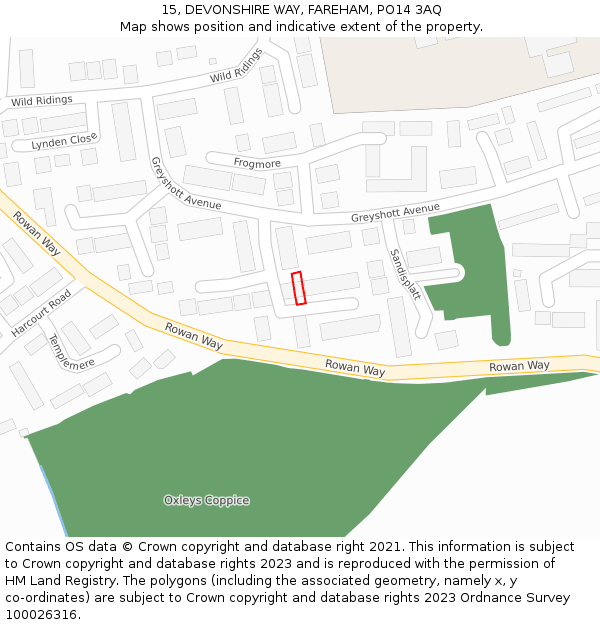15, DEVONSHIRE WAY, FAREHAM, PO14 3AQ: Location map and indicative extent of plot