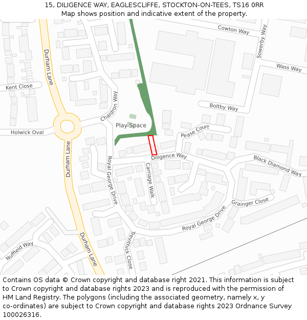 15, DILIGENCE WAY, EAGLESCLIFFE, STOCKTON-ON-TEES, TS16 0RR: Location map and indicative extent of plot