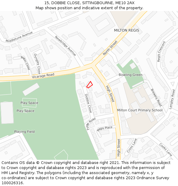 15, DOBBIE CLOSE, SITTINGBOURNE, ME10 2AX: Location map and indicative extent of plot