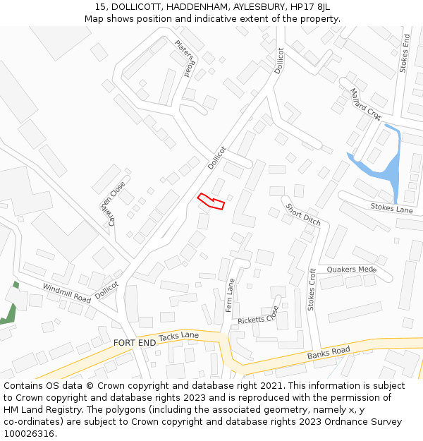 15, DOLLICOTT, HADDENHAM, AYLESBURY, HP17 8JL: Location map and indicative extent of plot