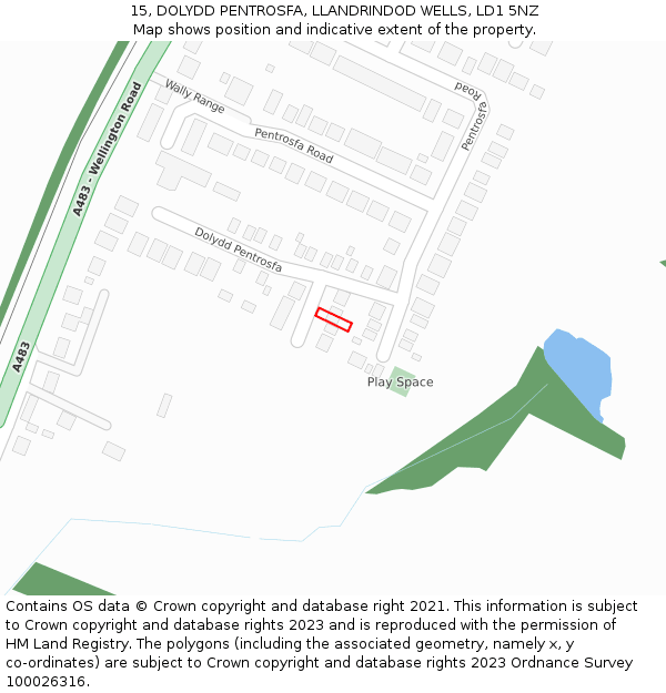 15, DOLYDD PENTROSFA, LLANDRINDOD WELLS, LD1 5NZ: Location map and indicative extent of plot