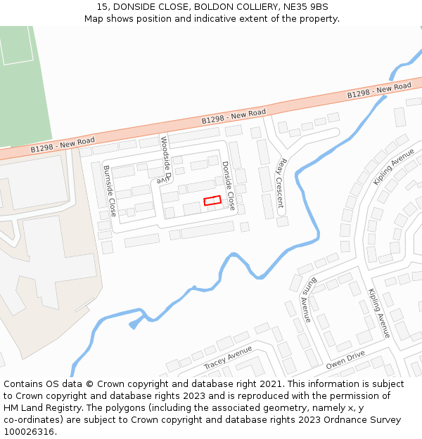 15, DONSIDE CLOSE, BOLDON COLLIERY, NE35 9BS: Location map and indicative extent of plot