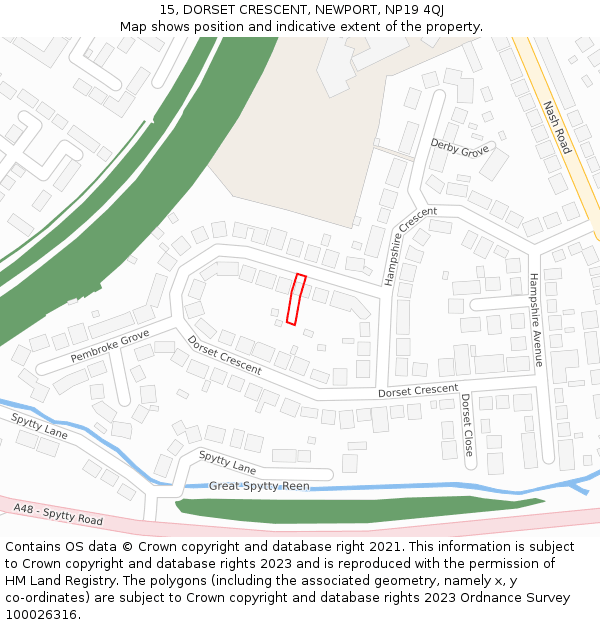 15, DORSET CRESCENT, NEWPORT, NP19 4QJ: Location map and indicative extent of plot