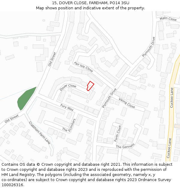 15, DOVER CLOSE, FAREHAM, PO14 3SU: Location map and indicative extent of plot