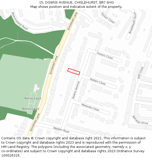 15, DOWNS AVENUE, CHISLEHURST, BR7 6HG: Location map and indicative extent of plot