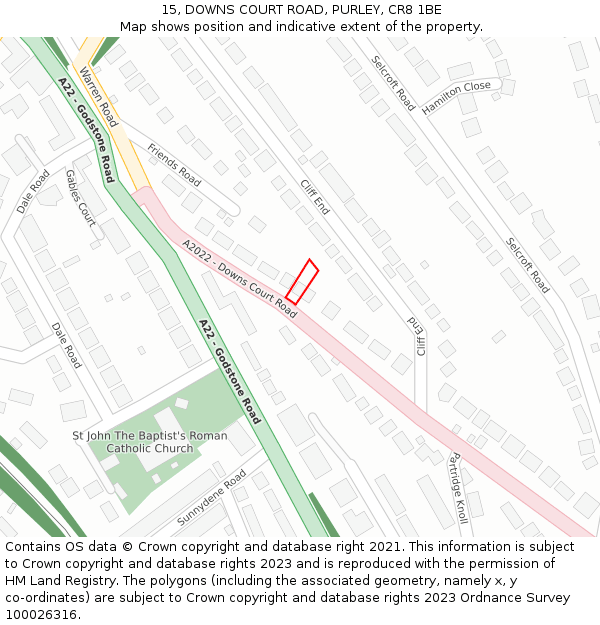 15, DOWNS COURT ROAD, PURLEY, CR8 1BE: Location map and indicative extent of plot