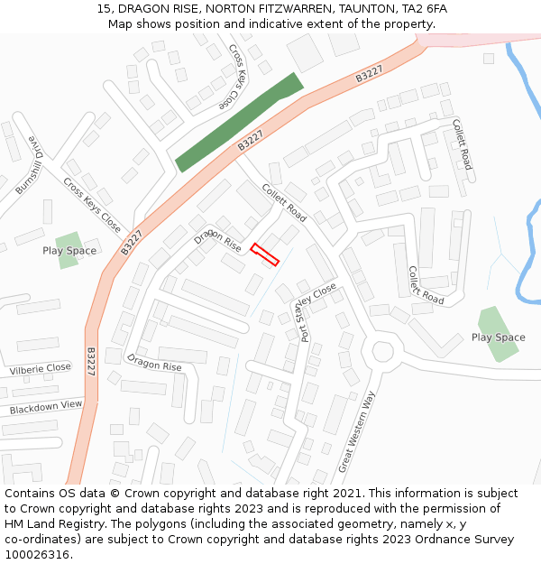 15, DRAGON RISE, NORTON FITZWARREN, TAUNTON, TA2 6FA: Location map and indicative extent of plot