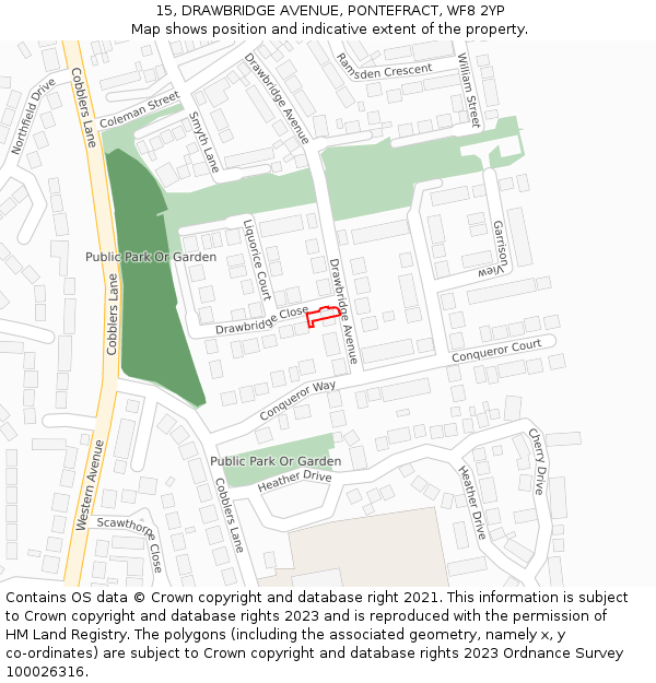 15, DRAWBRIDGE AVENUE, PONTEFRACT, WF8 2YP: Location map and indicative extent of plot