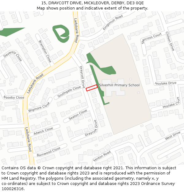 15, DRAYCOTT DRIVE, MICKLEOVER, DERBY, DE3 0QE: Location map and indicative extent of plot