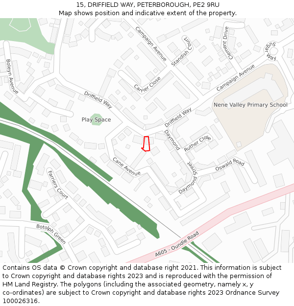 15, DRIFFIELD WAY, PETERBOROUGH, PE2 9RU: Location map and indicative extent of plot