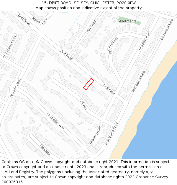 15, DRIFT ROAD, SELSEY, CHICHESTER, PO20 0PW: Location map and indicative extent of plot