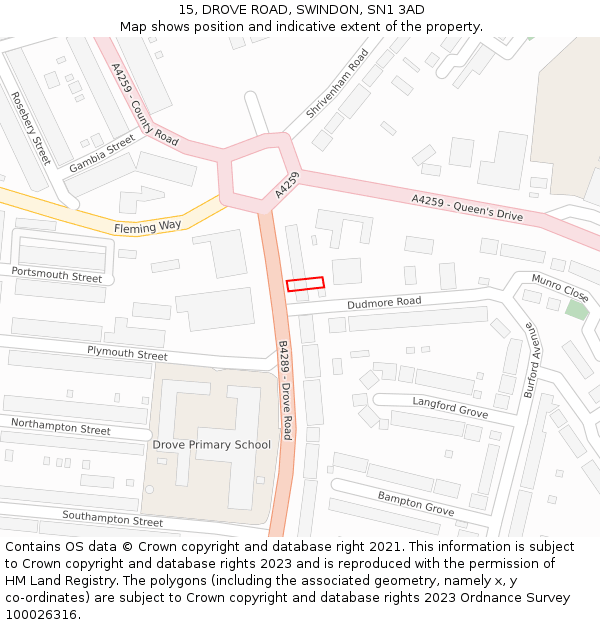 15, DROVE ROAD, SWINDON, SN1 3AD: Location map and indicative extent of plot