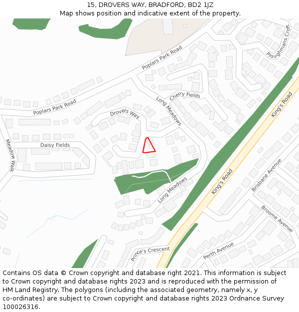 15, DROVERS WAY, BRADFORD, BD2 1JZ: Location map and indicative extent of plot