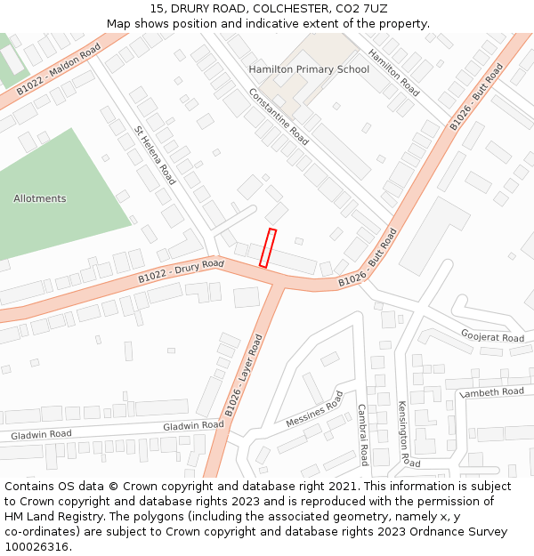 15, DRURY ROAD, COLCHESTER, CO2 7UZ: Location map and indicative extent of plot