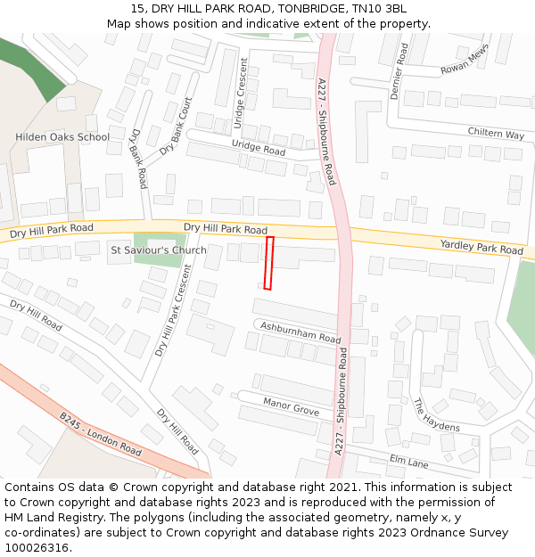 15, DRY HILL PARK ROAD, TONBRIDGE, TN10 3BL: Location map and indicative extent of plot