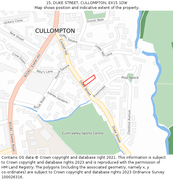 15, DUKE STREET, CULLOMPTON, EX15 1DW: Location map and indicative extent of plot