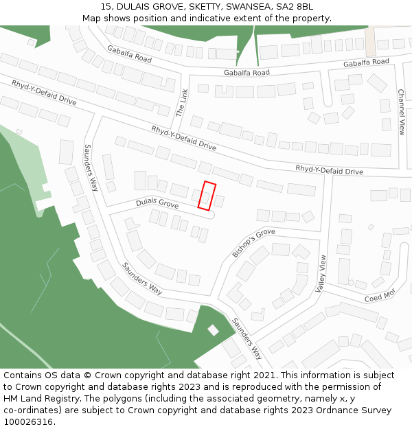 15, DULAIS GROVE, SKETTY, SWANSEA, SA2 8BL: Location map and indicative extent of plot