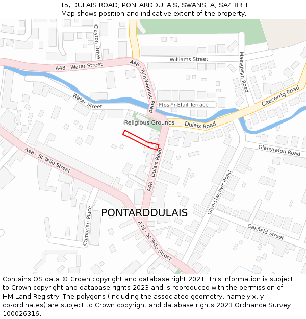 15, DULAIS ROAD, PONTARDDULAIS, SWANSEA, SA4 8RH: Location map and indicative extent of plot