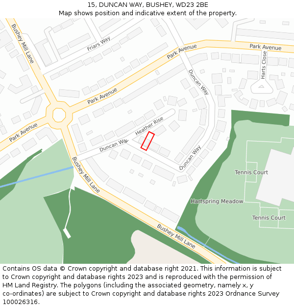 15, DUNCAN WAY, BUSHEY, WD23 2BE: Location map and indicative extent of plot