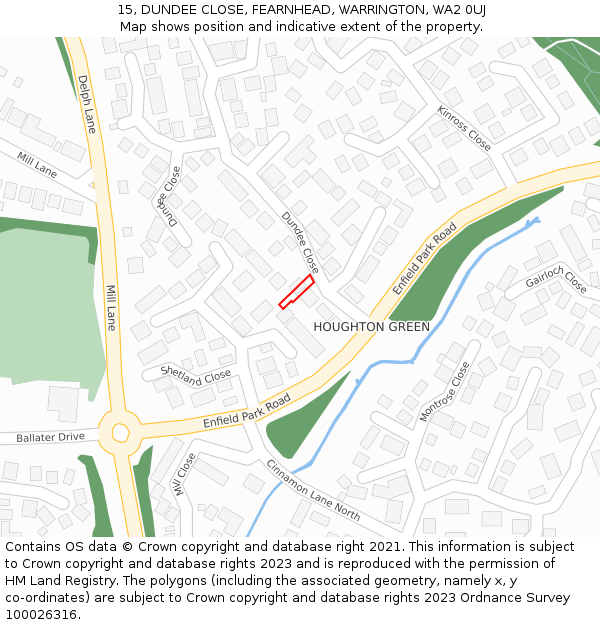 15, DUNDEE CLOSE, FEARNHEAD, WARRINGTON, WA2 0UJ: Location map and indicative extent of plot