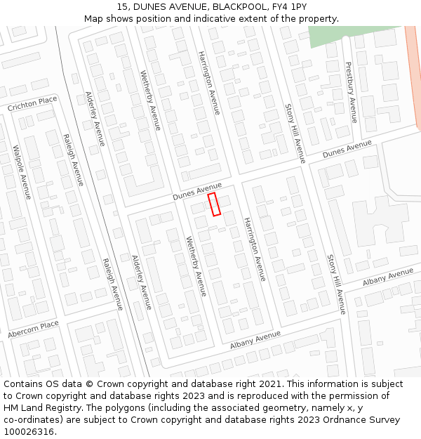 15, DUNES AVENUE, BLACKPOOL, FY4 1PY: Location map and indicative extent of plot