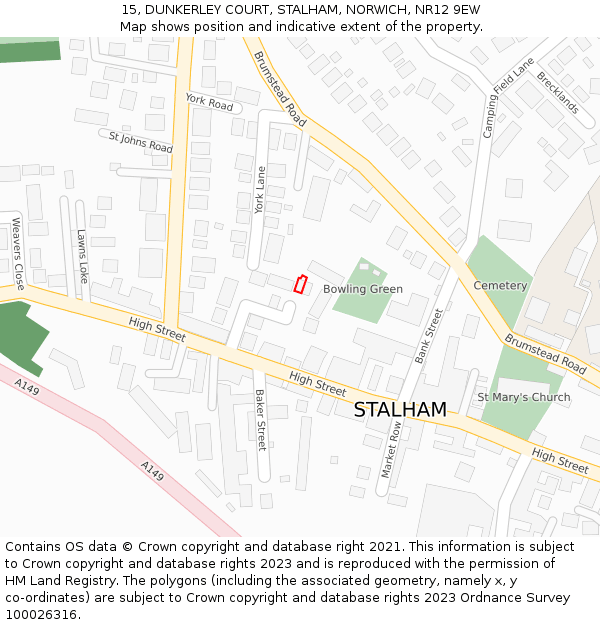 15, DUNKERLEY COURT, STALHAM, NORWICH, NR12 9EW: Location map and indicative extent of plot