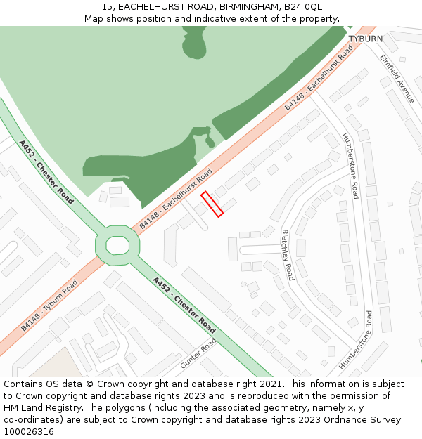 15, EACHELHURST ROAD, BIRMINGHAM, B24 0QL: Location map and indicative extent of plot