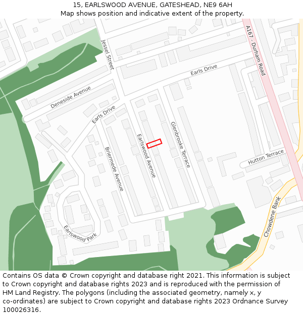 15, EARLSWOOD AVENUE, GATESHEAD, NE9 6AH: Location map and indicative extent of plot