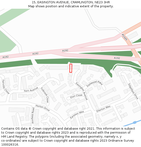 15, EASINGTON AVENUE, CRAMLINGTON, NE23 3HR: Location map and indicative extent of plot