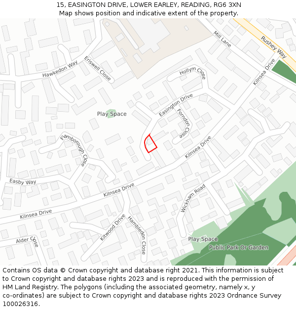15, EASINGTON DRIVE, LOWER EARLEY, READING, RG6 3XN: Location map and indicative extent of plot