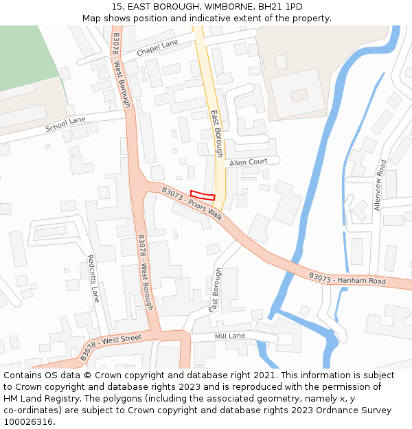 15, EAST BOROUGH, WIMBORNE, BH21 1PD: Location map and indicative extent of plot