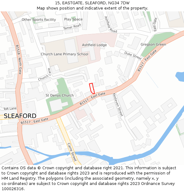 15, EASTGATE, SLEAFORD, NG34 7DW: Location map and indicative extent of plot