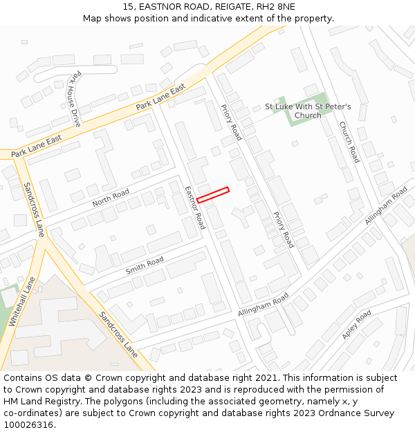 15, EASTNOR ROAD, REIGATE, RH2 8NE: Location map and indicative extent of plot