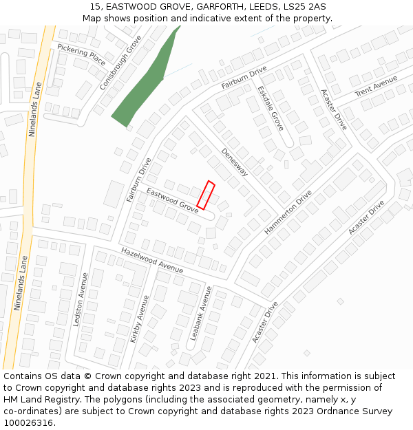 15, EASTWOOD GROVE, GARFORTH, LEEDS, LS25 2AS: Location map and indicative extent of plot