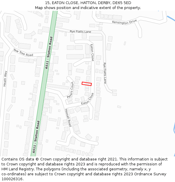 15, EATON CLOSE, HATTON, DERBY, DE65 5ED: Location map and indicative extent of plot