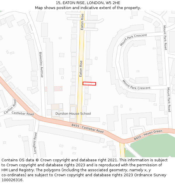 15, EATON RISE, LONDON, W5 2HE: Location map and indicative extent of plot